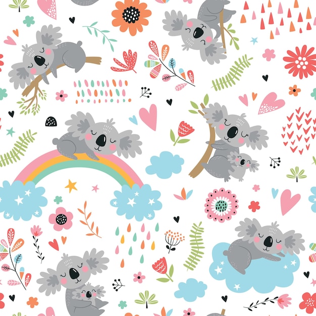Seamless pattern with cute koala.