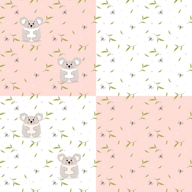 Seamless pattern with cute koalas on a blue background