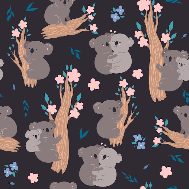 Seamless pattern with cute koalas. vector graphics.