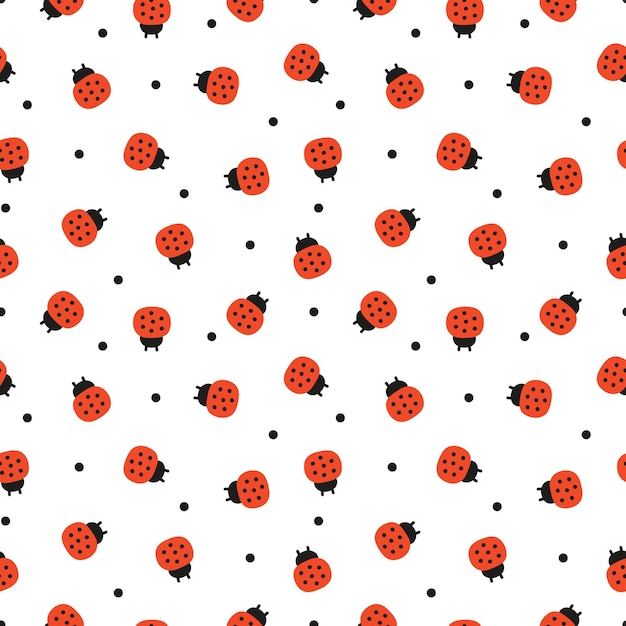 Seamless pattern with cute ladybugs and dots