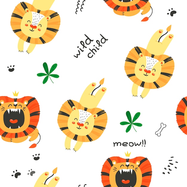 Seamless pattern with cute lions.