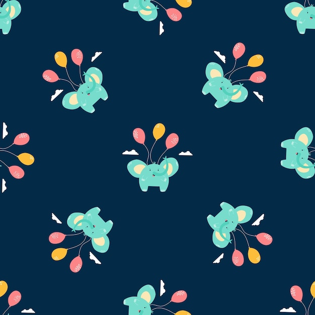 seamless pattern with cute little elephants vector illustration