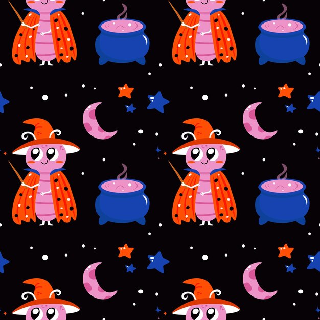 Vector seamless pattern with cute magician insect