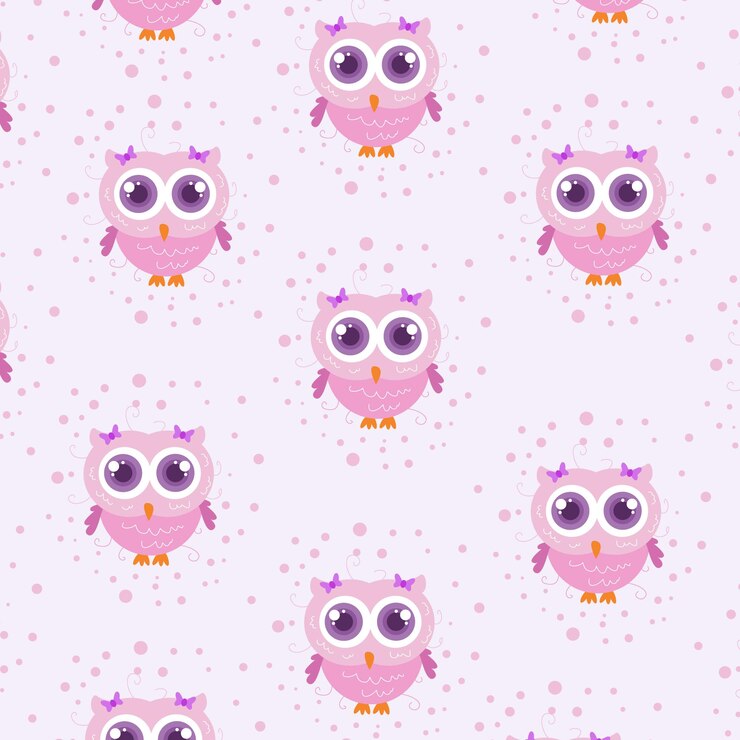 かわいいフクロウの女の子ピンク色の動物のベクトルの背景とのシームレスなパターン
