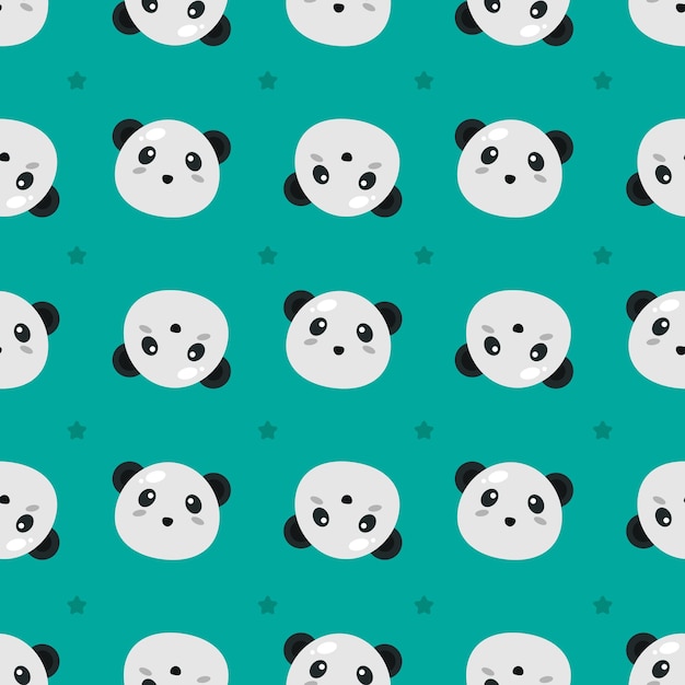 Vector seamless pattern with cute panda faces