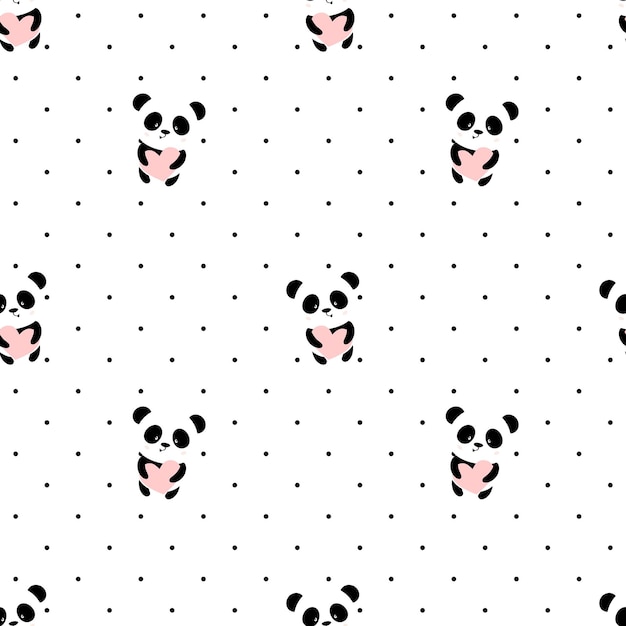 Seamless pattern with cute panda with pink hqert Perfect for wallpaper