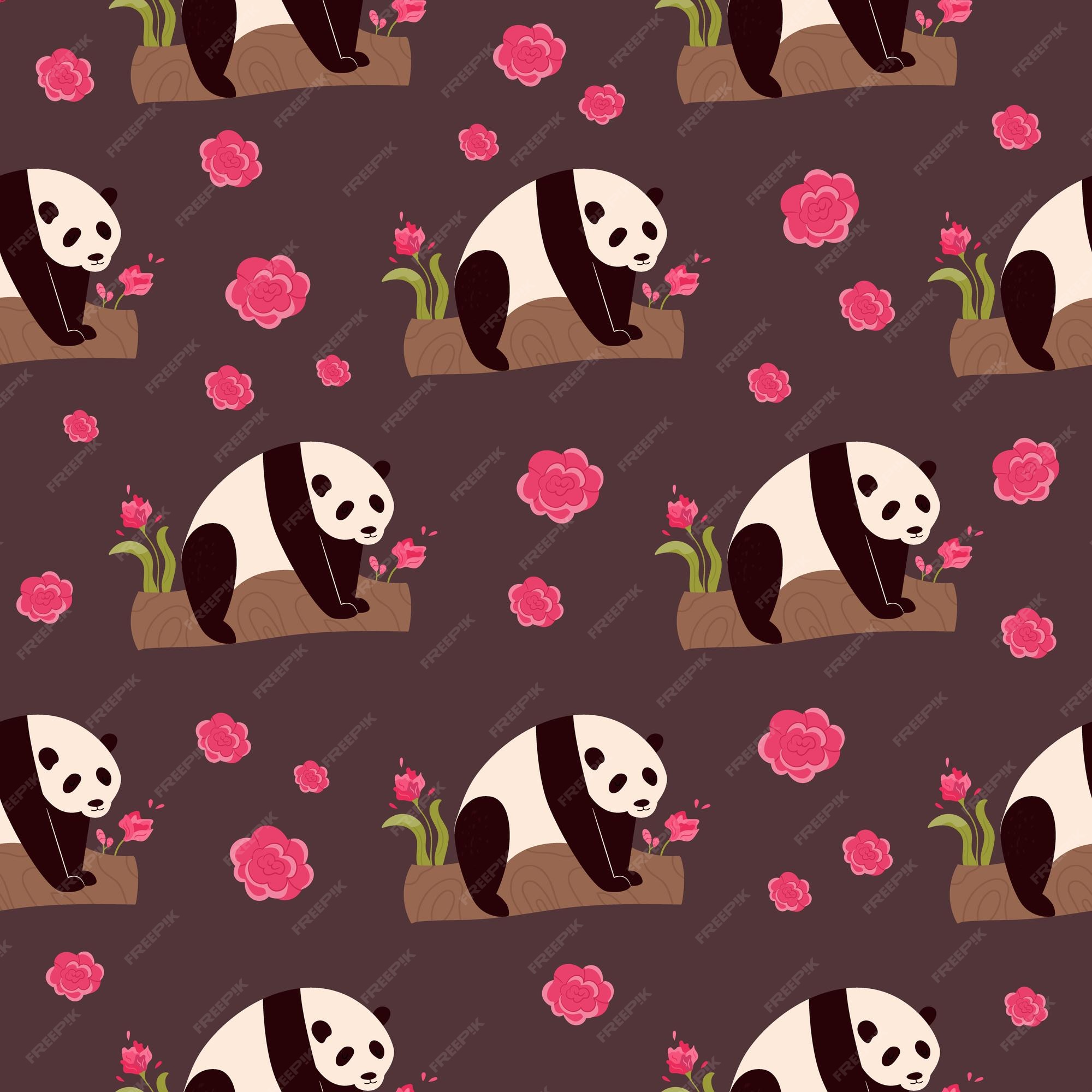 Premium Vector | Seamless pattern with cute pandas and floral ornament  vector illustration for wallpapers decorations gift box textiles