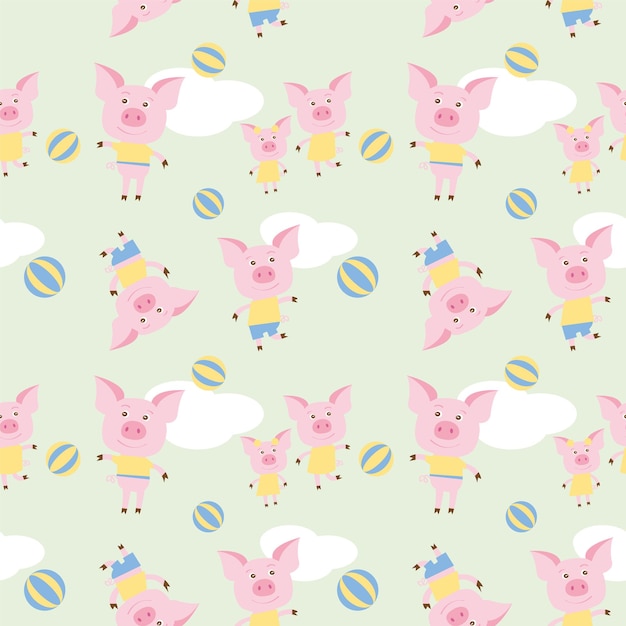 Seamless pattern with cute pigs Vector illustration Cartoon style