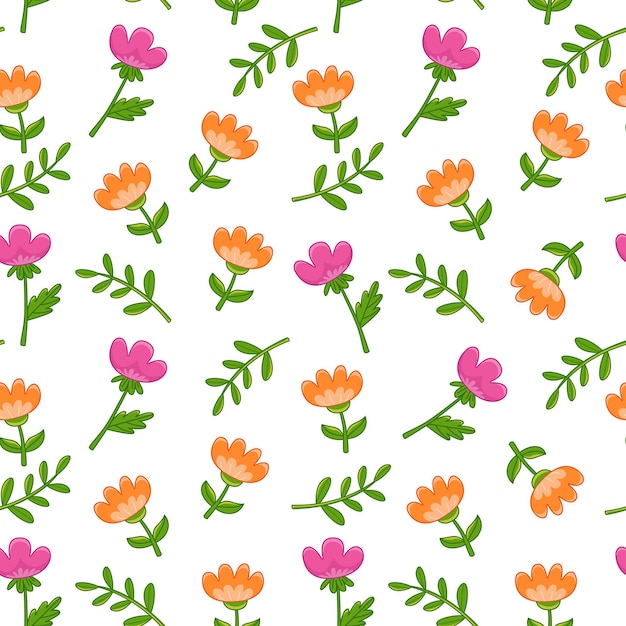 Vettore modello senza cuciture con graziosi fiori di tulipano rosa e arancio su sfondo bianco illustrazione vettoriale