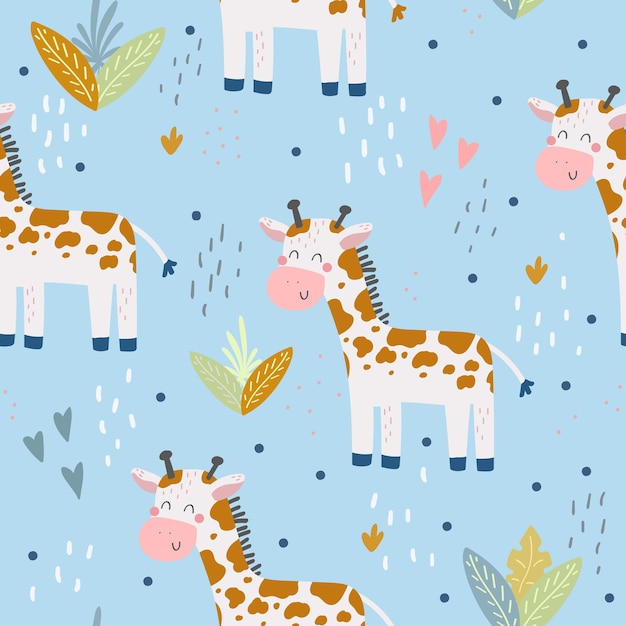 Vector seamless pattern with cute print with giraffe