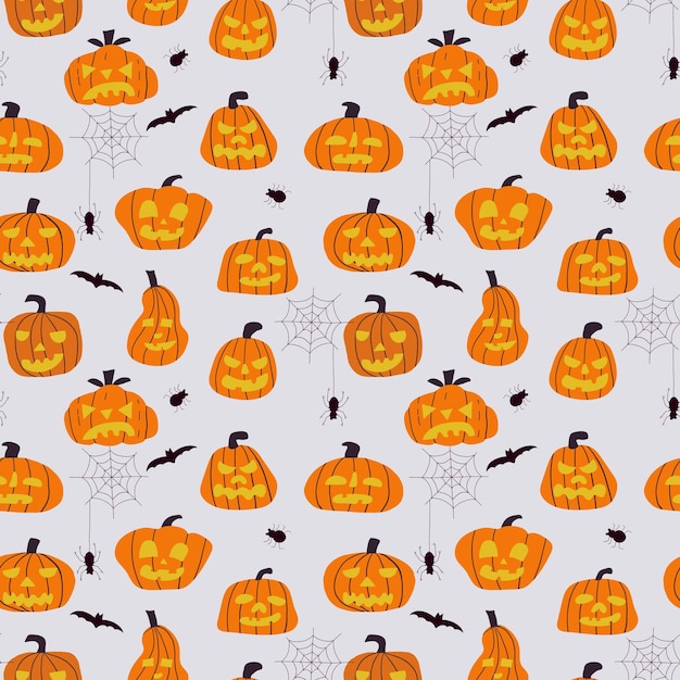 Vector seamless pattern with cute pumpkins for halloween hand drawn vector illustration