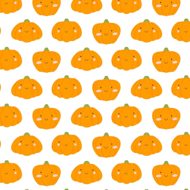 Seamless pattern with cute pumpkins vector illustration flat style kids halloween print with pumpkins