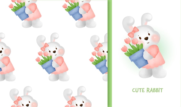 Seamless pattern with cute rabbit holding a carrot.