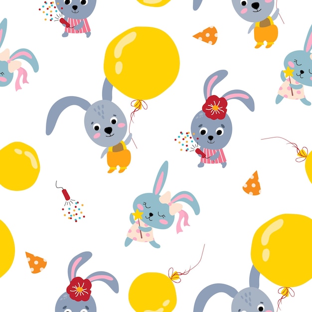 Бесшовный рисунок с милыми кроликами. Дизайн ткани, текстиля, обоев, упаковки.