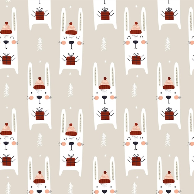 Seamless pattern with cute rabbits Vector