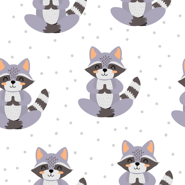 Seamless pattern with a cute raccoon Children039s vector pattern with a forest animal