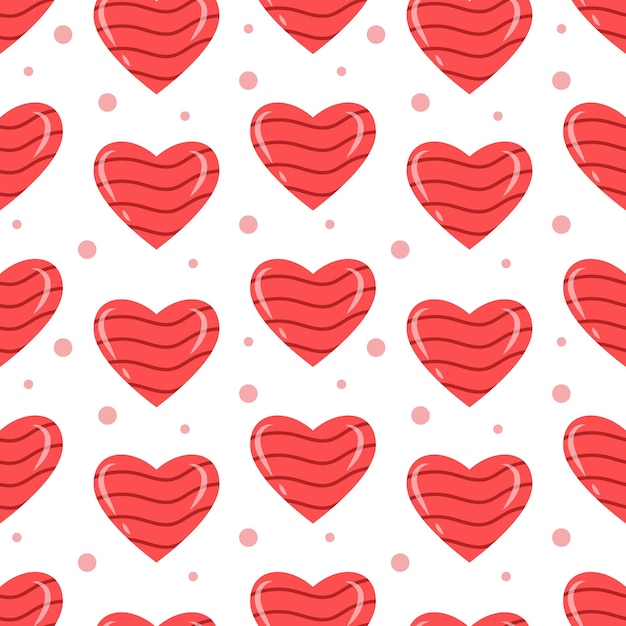 Seamless pattern with cute red hearts St Valentine's Day Vector illustration