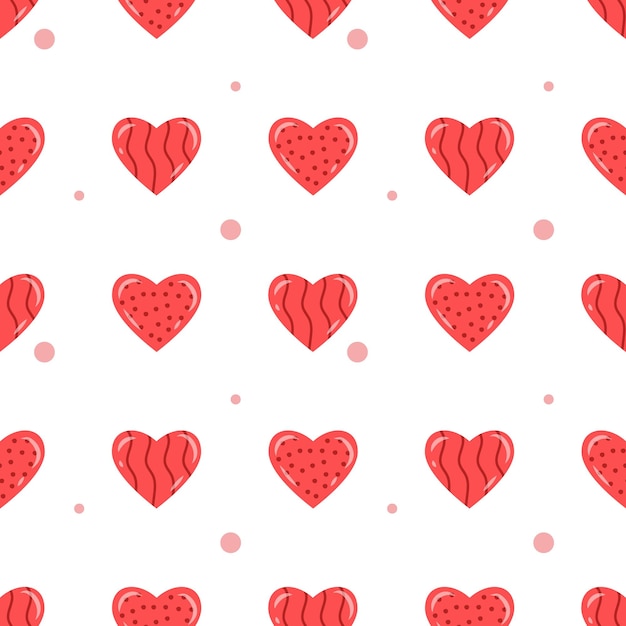 Seamless pattern with cute red hearts St Valentine's Day Vector illustration