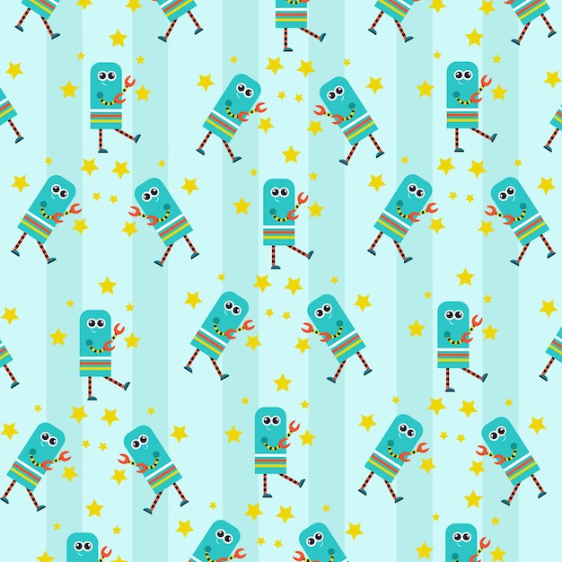 Seamless pattern with cute robot variations perfect for wrapping paper