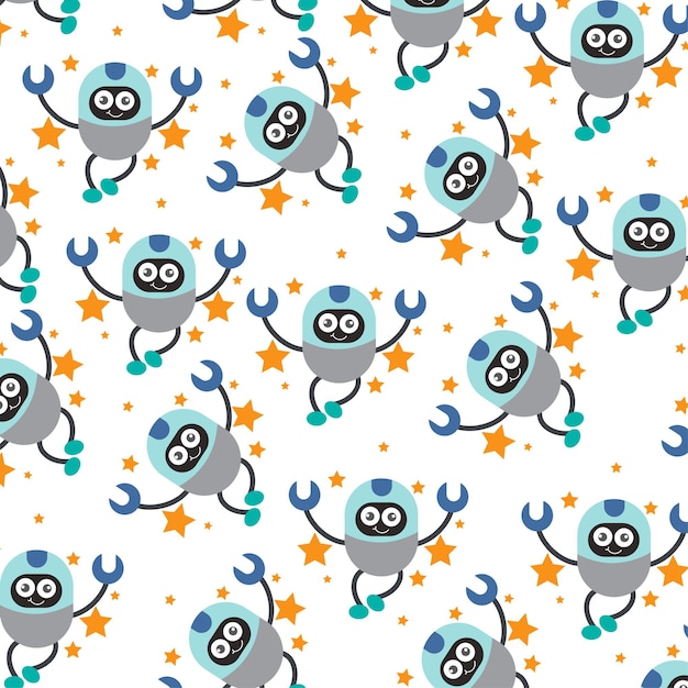 Seamless pattern with cute robot variations perfect for wrapping paper