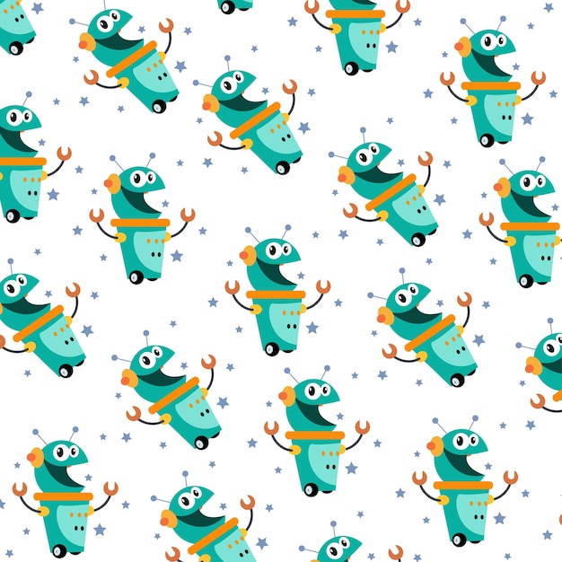 Seamless pattern with cute robot variations perfect for wrapping paper