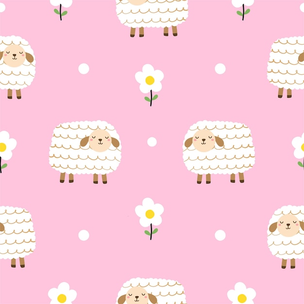 Vector seamless pattern with cute sheep daisy floral for your fabric children textile apparel nursery decoration gift wrap paper babys shirt vector illustration