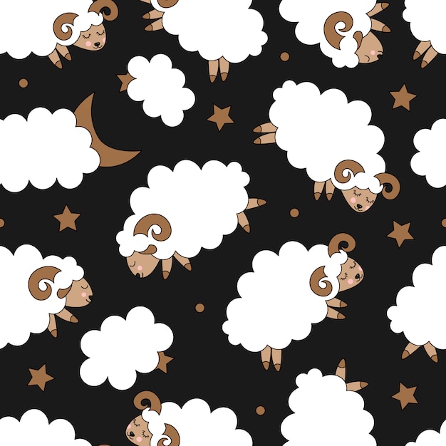 Seamless pattern with cute sheep