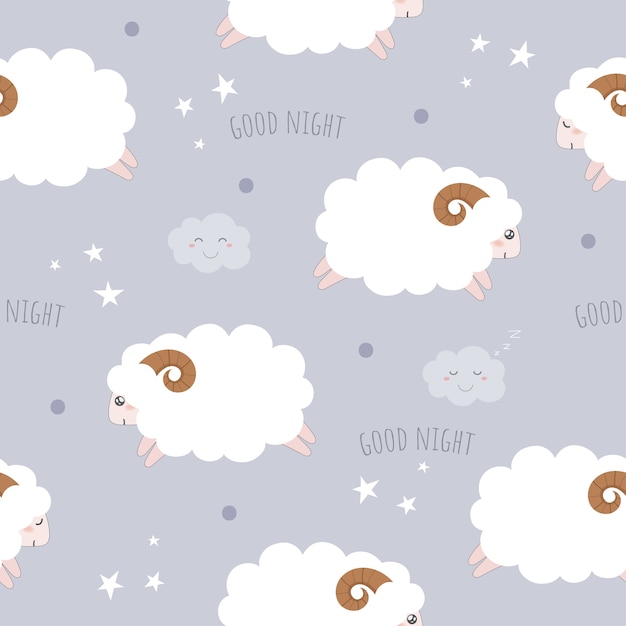 Vector seamless pattern with cute sheeps.