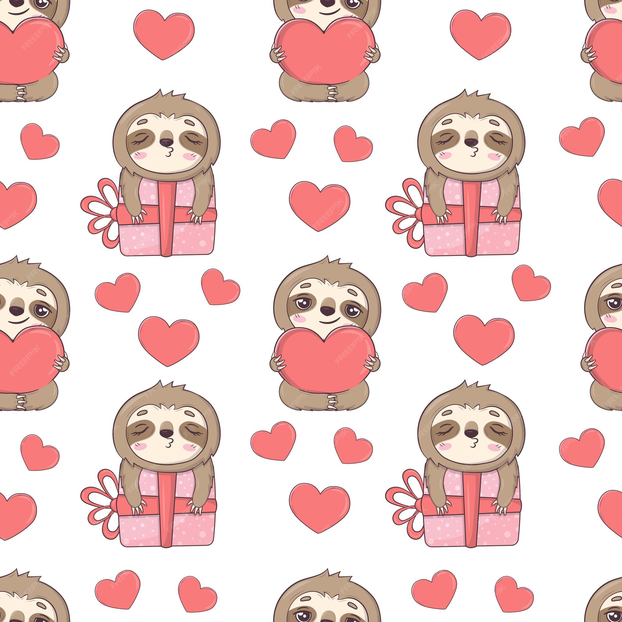 Premium Vector | Seamless pattern with cute sloths for valentine39s day in  cartoon style for kids children39s books and games print