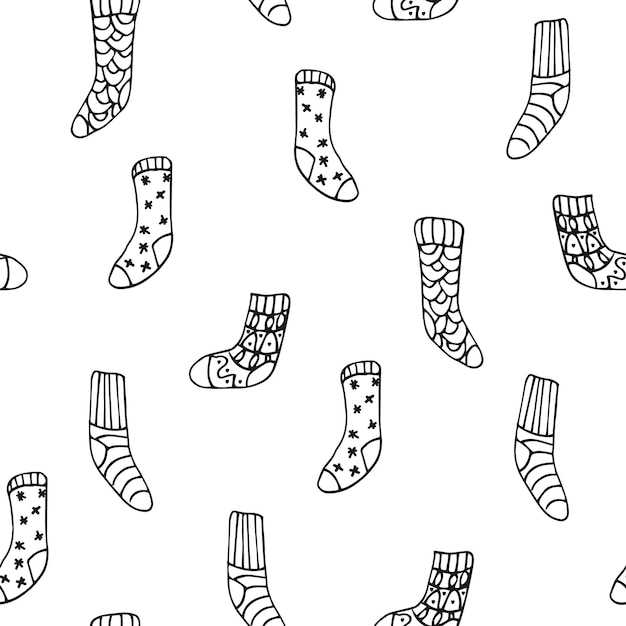 Бесшовный рисунок с милыми носками в стиле каракулей на белом фоне