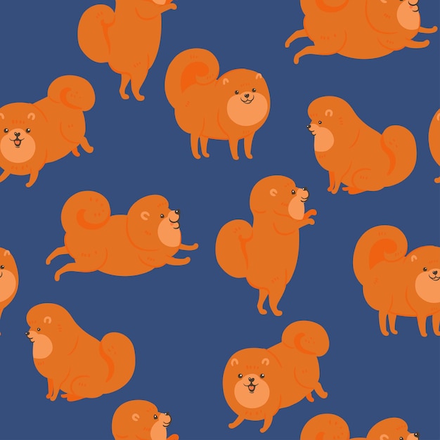 Seamless pattern with cute spitz dogs vector graphics