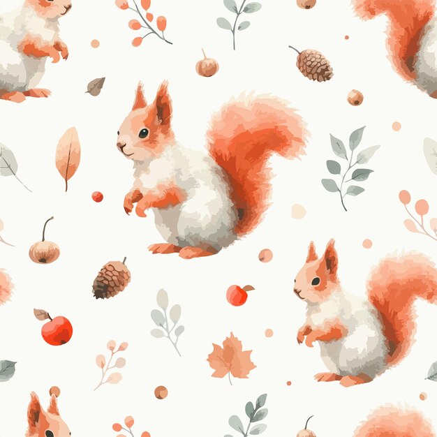 Seamless pattern with cute squirrel Hand Drawn vector illustration