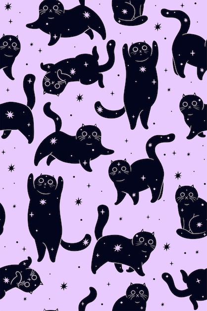 Вектор Бесшовный рисунок с милыми звездными кошками векторная графика