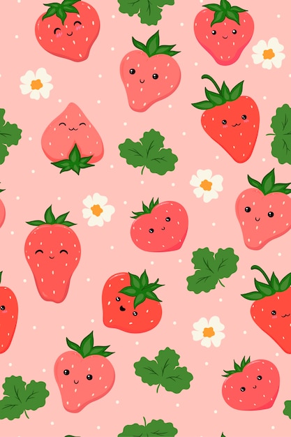 Seamless pattern with cute strawberries.  