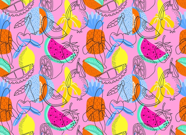 Seamless pattern with cute summer fruit background