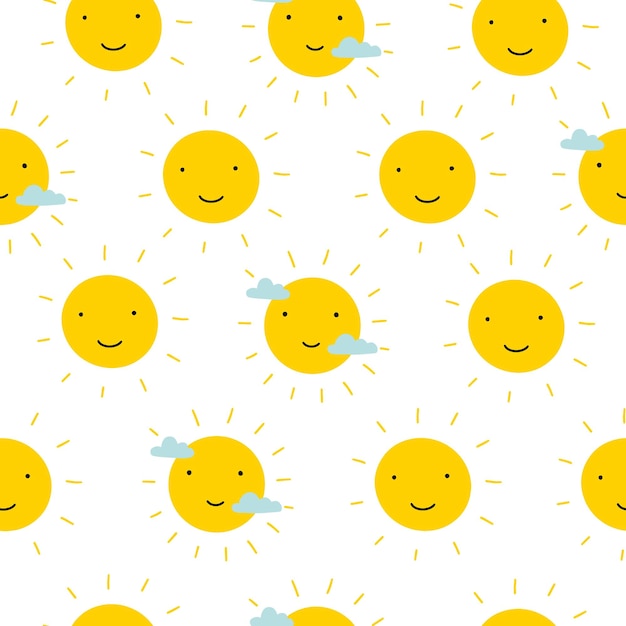 Vector seamless pattern with cute sun vector illustration in doodle style for nursery and textile decoration