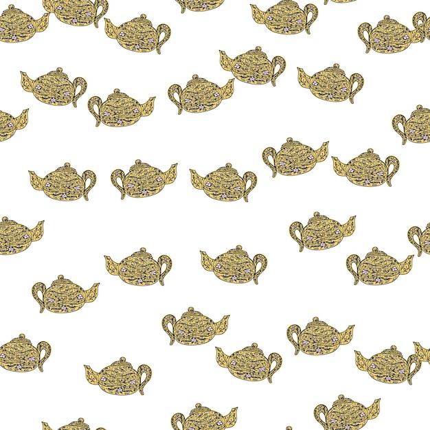 Seamless pattern with cute teapots Background of doodle kettle decorative ceramic