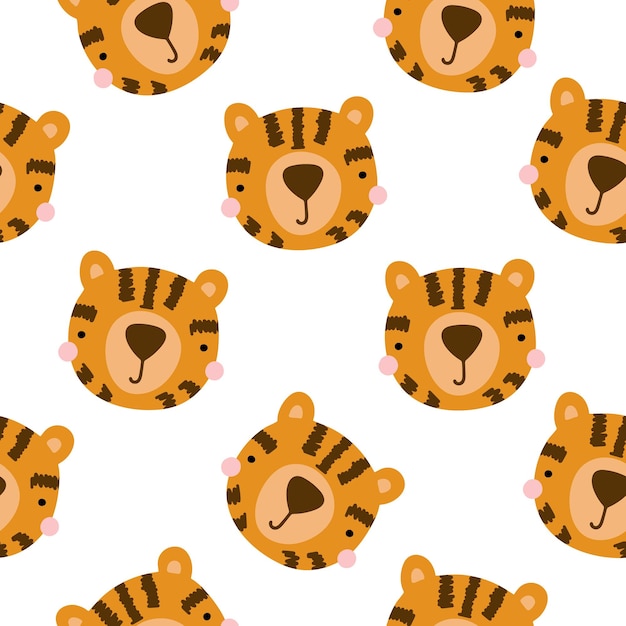 Seamless pattern with cute tiger Vector illustration isolated on white background for textile decoration poster wrapping paper