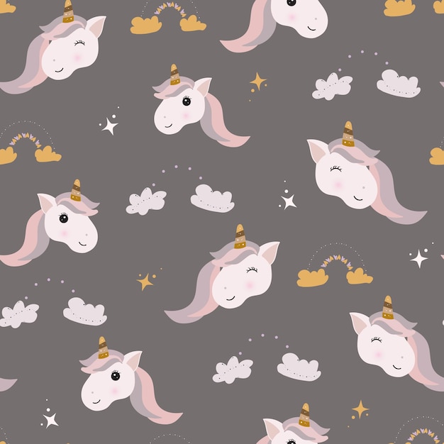 seamless pattern with cute unicorn in pastel color
