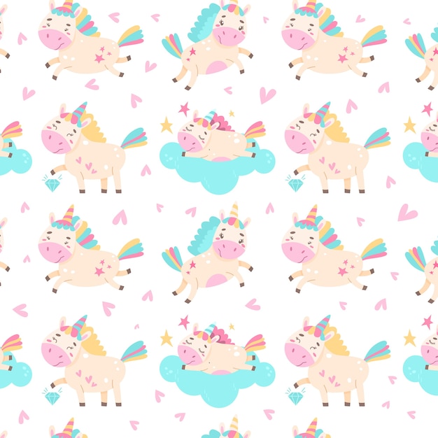 Vector seamless pattern with cute unicorns