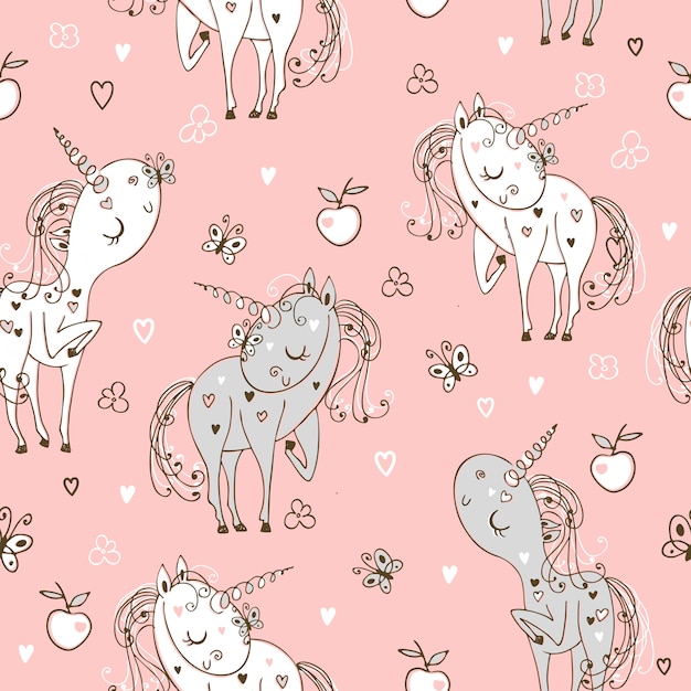 Seamless pattern with cute unicorns