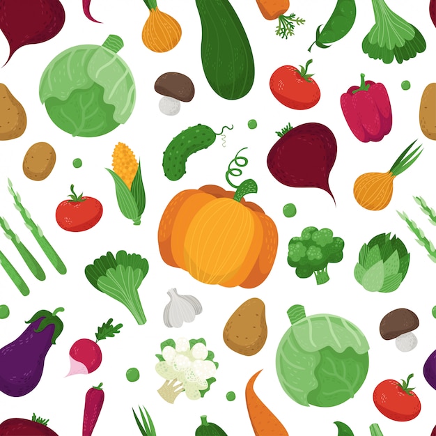 Seamless pattern with cute vegetables