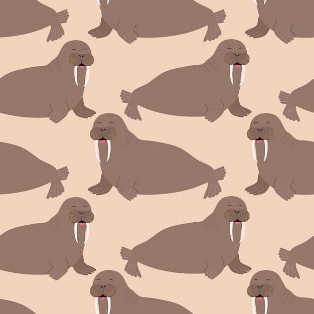 Seamless pattern with cute walrus