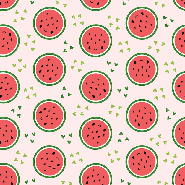 Seamless pattern with cute watermelon slices