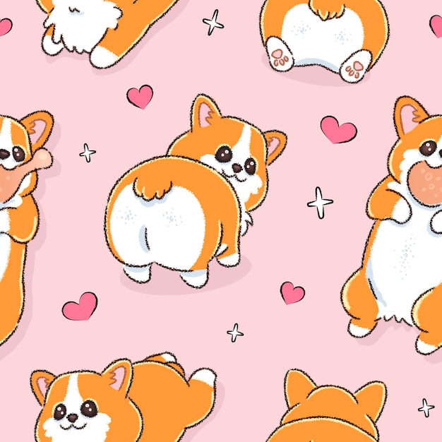 Vector seamless pattern with cute welsh corgi dog
