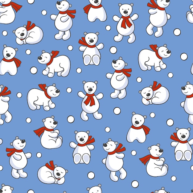 Vector seamless pattern with cute white bears