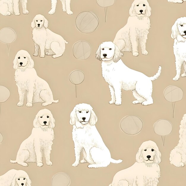 Vector seamless pattern with cute white labrador retriever puppies