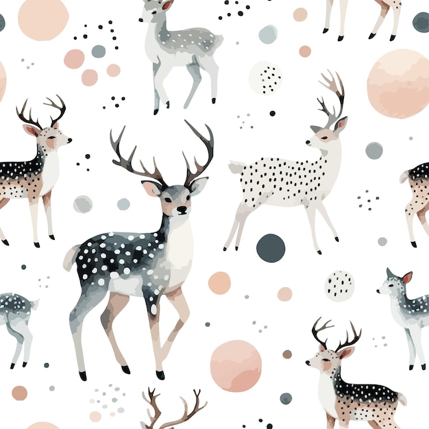 Seamless pattern with cute wild deer Hand Drawn vector illustration