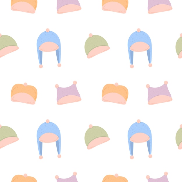 Vector seamless pattern with cute winter headwear concept of clothes cold