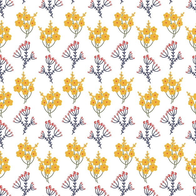 Seamless pattern with cute yellow flowers and berries Elegant pattern for textiles wallpaper paper